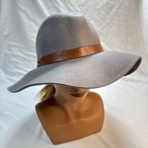 Phase 3 Light Gray 100% Wool Wide Brim Fedora Hat with Brown Band One Size